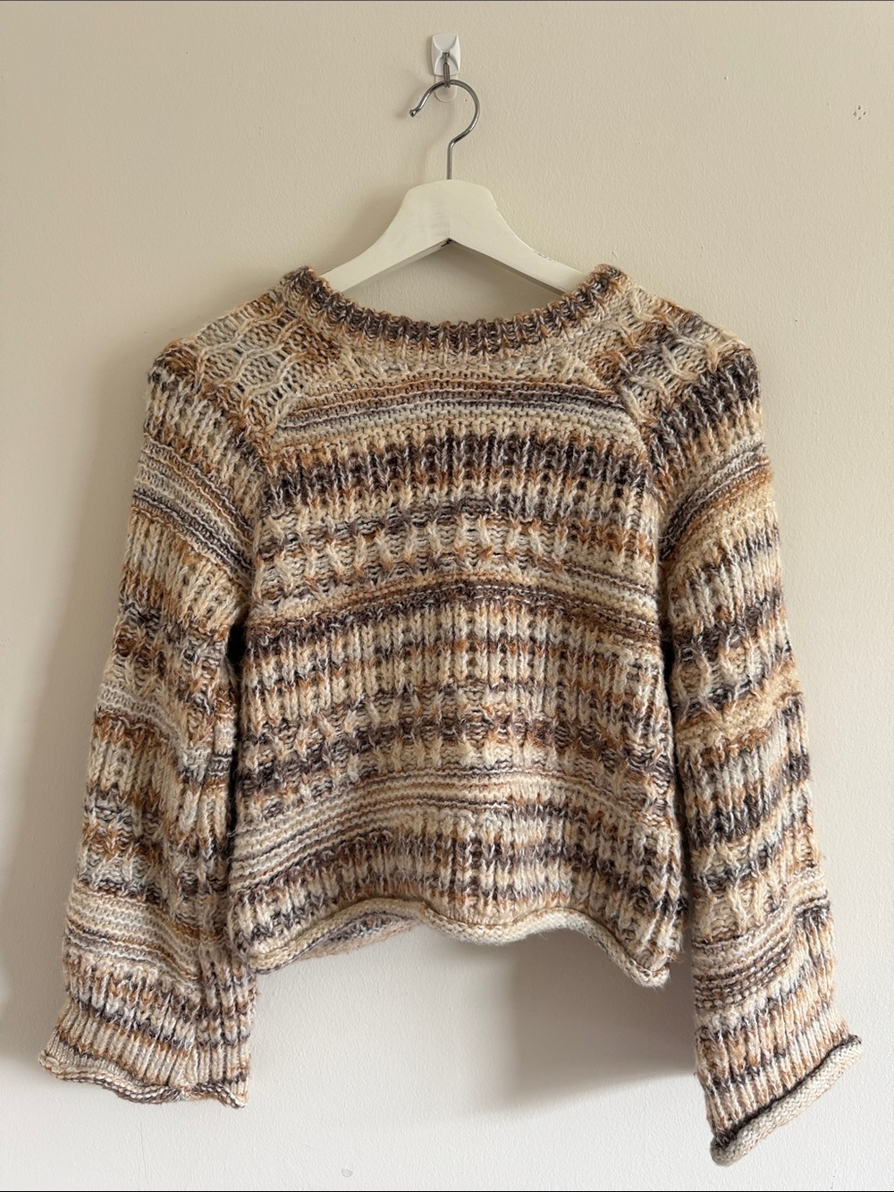 Universal Thread Striped Crewneck Sweater in Cream and Brown Tones